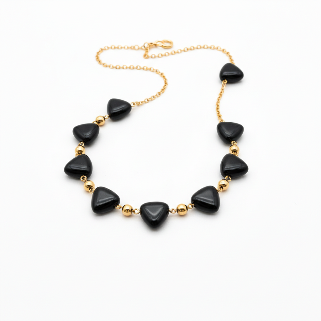 Gold-plated 14k black heart necklace with beads